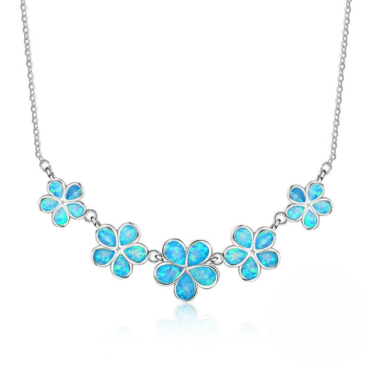 Planderful Jewelry Blue Opal Plum Blossom Necklace