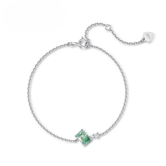 S925 Sterling Silver Moss Agate Minimalist Bracelet