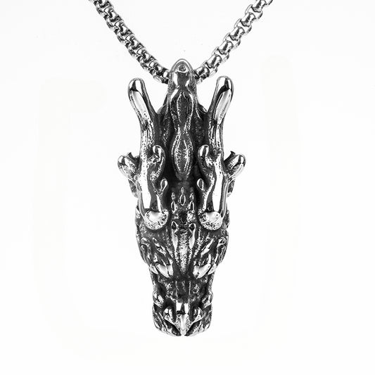 European And American Retro Stainless Steel Men's Dragon Head Pendant Necklace