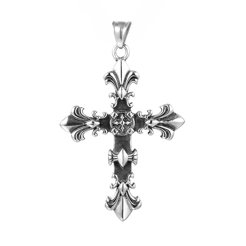 Vintage Saint Cross Flower Titanium Steel Pendant for Men