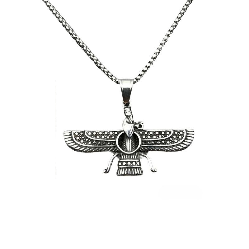 Planderful Punk Retro Pendant Necklace Titanium Steel Polished Persian Zoroastrian For Edgy Fashion Lovers