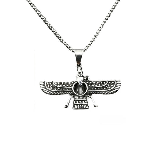 Planderful Punk Retro Pendant Necklace Titanium Steel Polished Persian Zoroastrian For Edgy Fashion Lovers