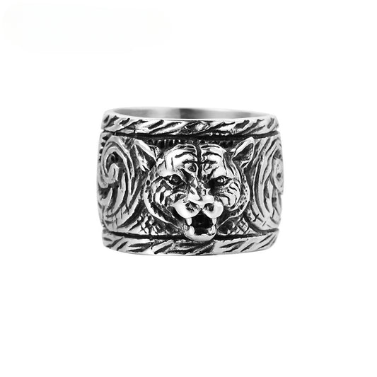 Tiger Head Relief Ultra Wide Titanium Steel Ring for Men