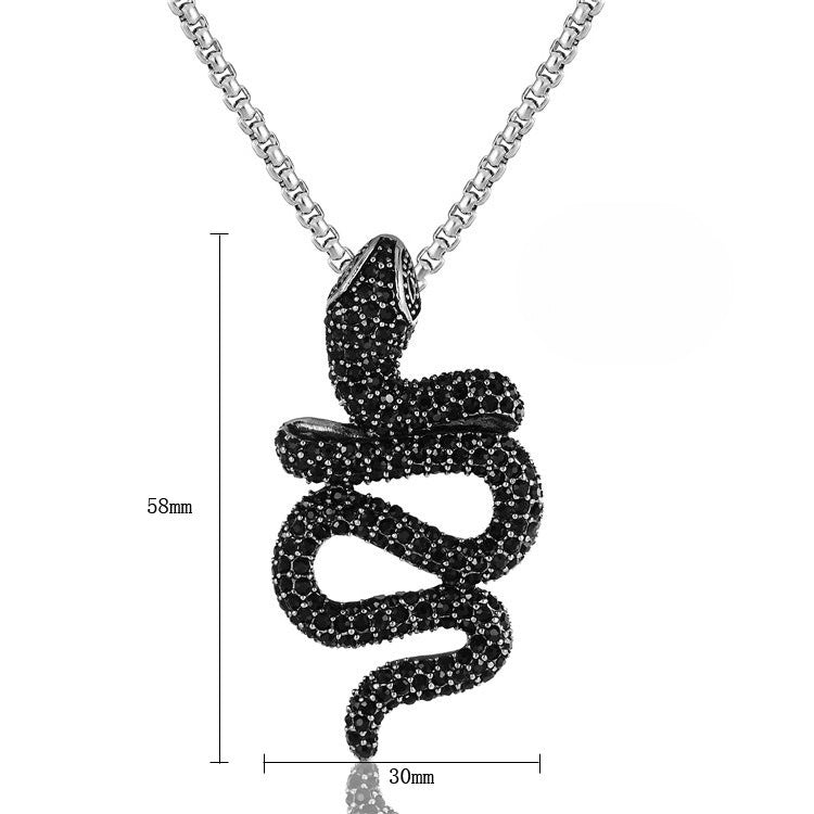 Planderful Unisex Titanium Steel Pendant Necklace With Retro Zircon Snake Charm And Personalization