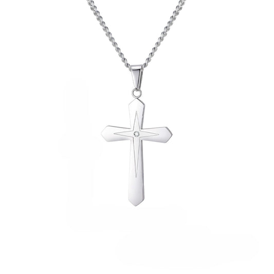 Planderful Stainless Steel Four Point Star Cross Pendant Men