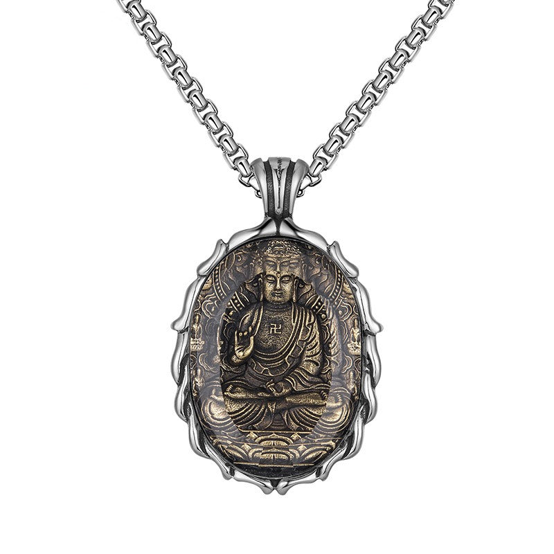 Titanium Steel Necklace – Vintage Buddha Talisman Necklace