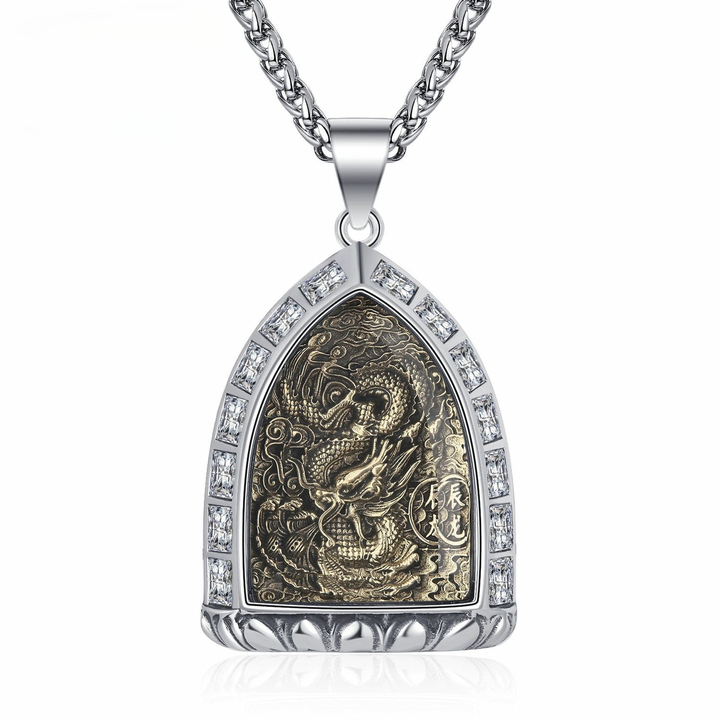 Zircon Necklace – Vintage Zodiac Buddha Pendant for Men Stainless Steel by Planderful