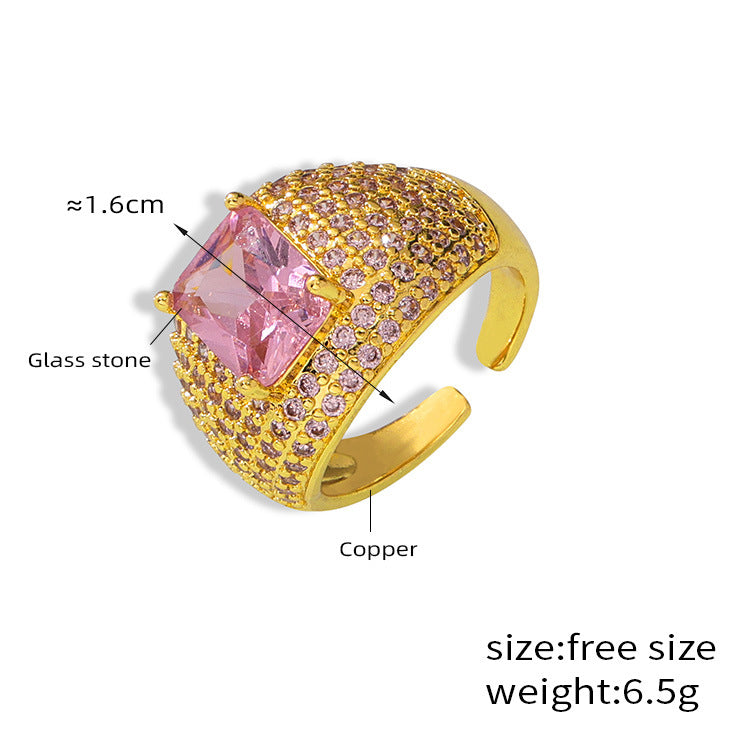 Luxurious Copper Open Ring with Colored Zircon - Size 6-8
