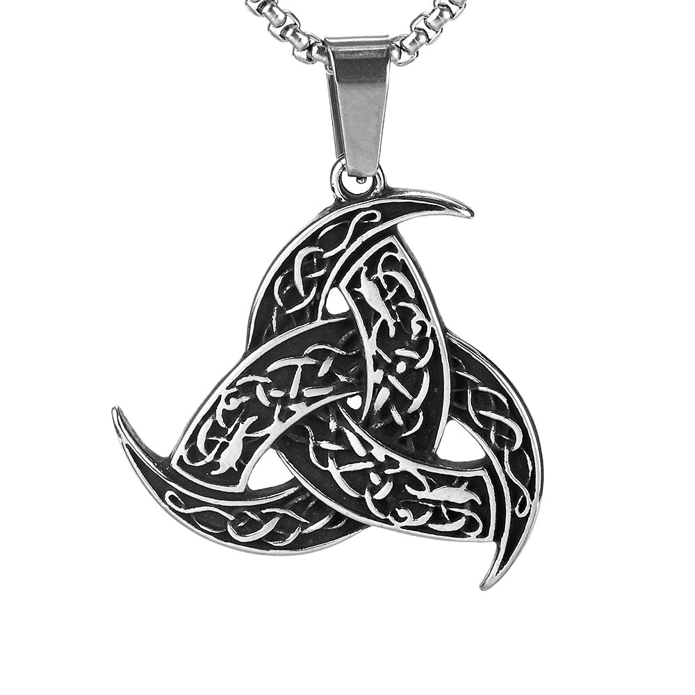 Planderful Titanium Steel Pendant Nordic Viking Triangular Celtic Knot Rune Necklace For Men