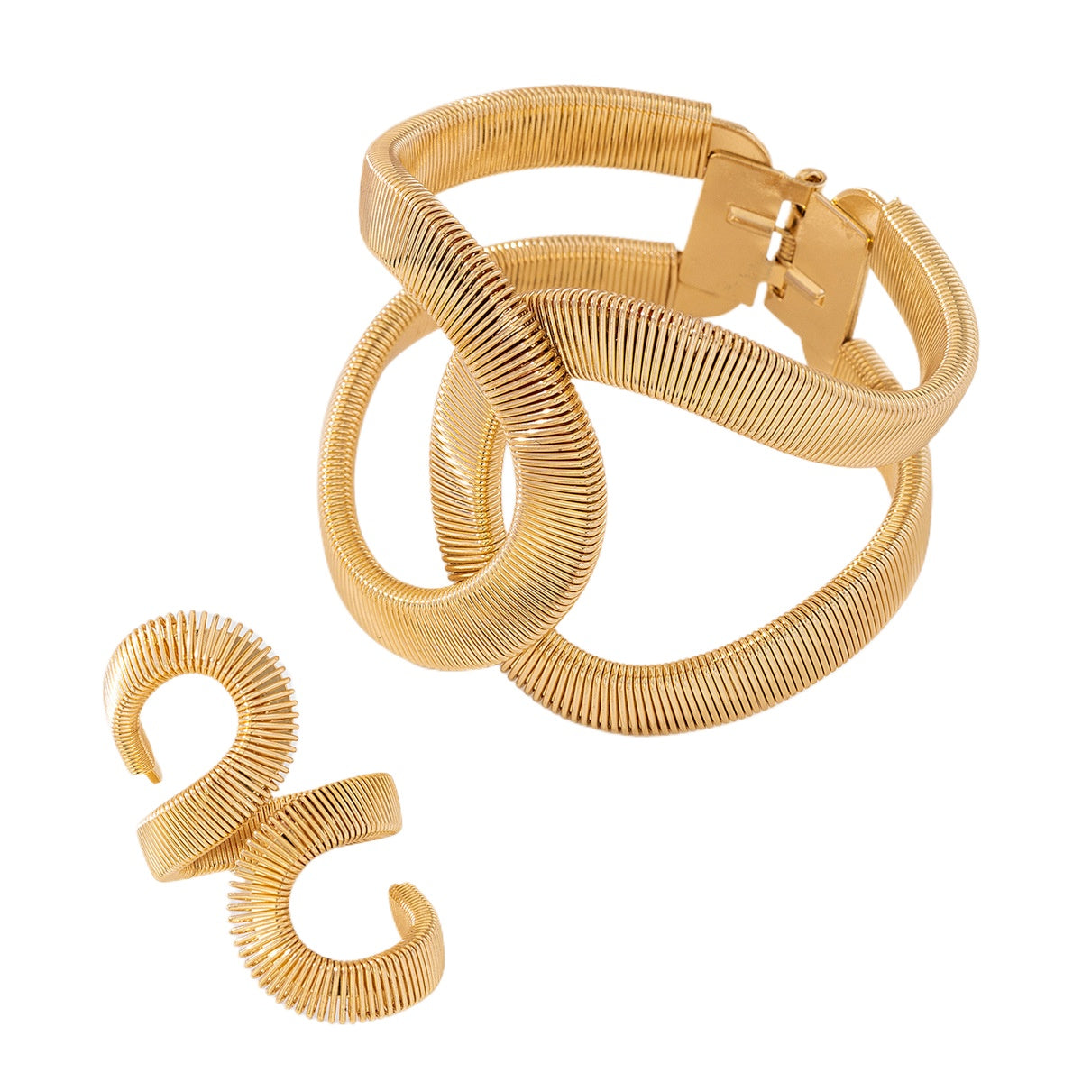 Exaggerated Alloy Bracelet Ring Set for Women by Planderful