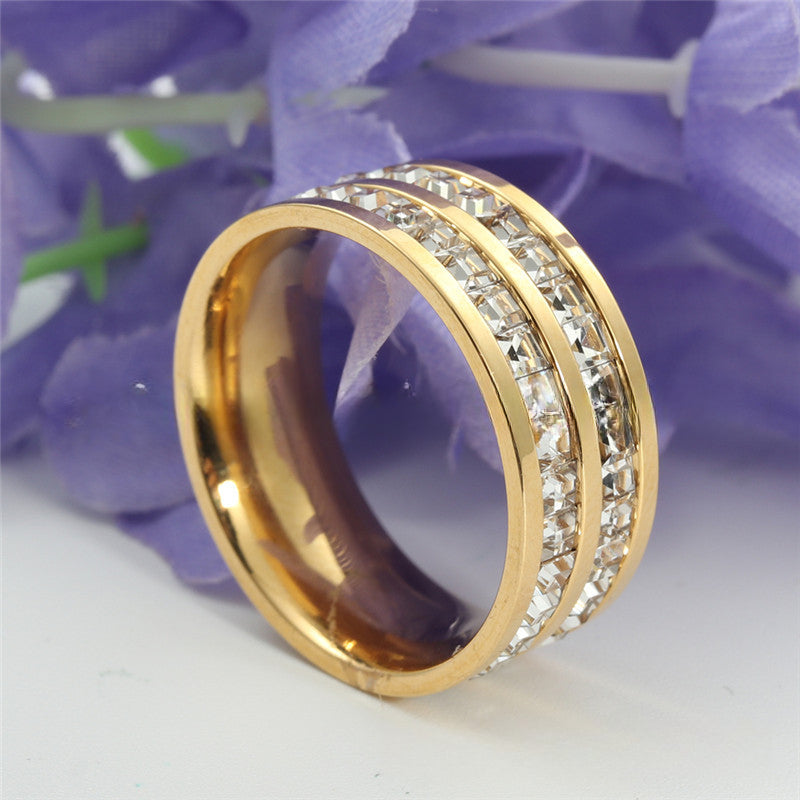 Titanium Steel Retro Zircon Wedding Ring for Trendy Girls - Stainless Steel White Stone Accessory
