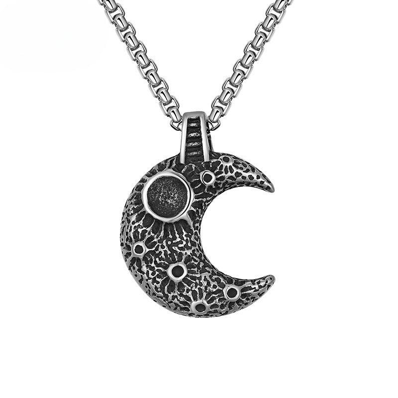 Steel Necklace – Vintage Moon Pendant