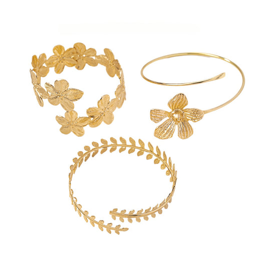 Planderful Vienna Verve Stud Flower Leaf Arm Ring Set – Elegant and Fashionable Design