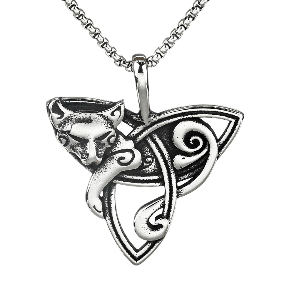 Planderful Nordic Viking Celtic Knot Fox Pendant For Men Vintage Stainless Steel Necklace Norse Legacy