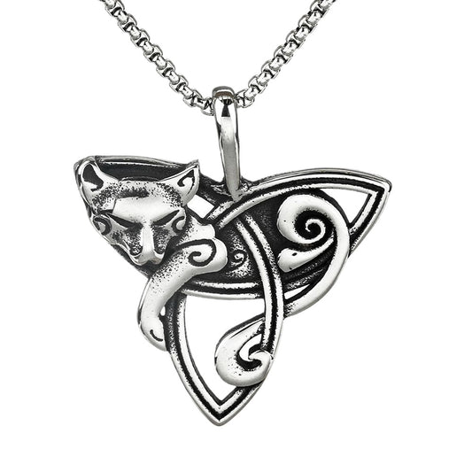 Planderful Nordic Viking Celtic Knot Fox Pendant For Men Vintage Stainless Steel Necklace Norse Legacy