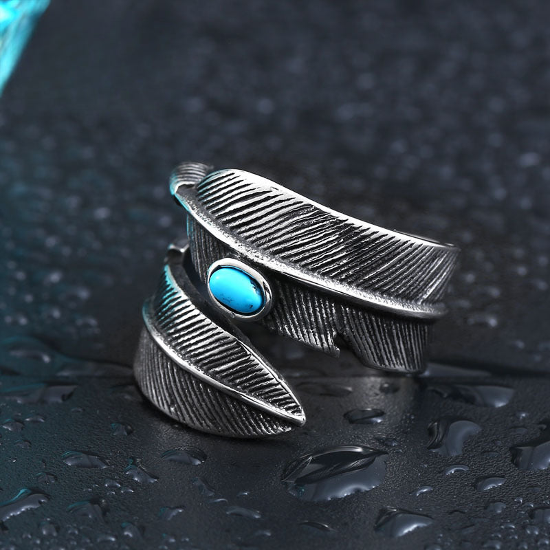 Stylish Unisex Titanium Steel Turquoise Takahashi Ring with Adjustable Fit