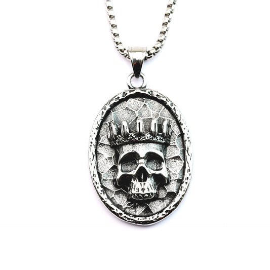 Planderful Crown Skull Pendant For Men Stainless Steel Single Sided Punk Style Jewelry