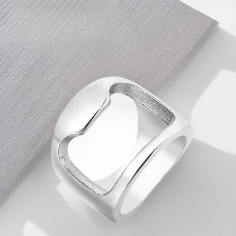 Planderful Titanium Bottle Opener Ring For Men And Unisex Retro Stainless Steel Durable Statement Jewelry