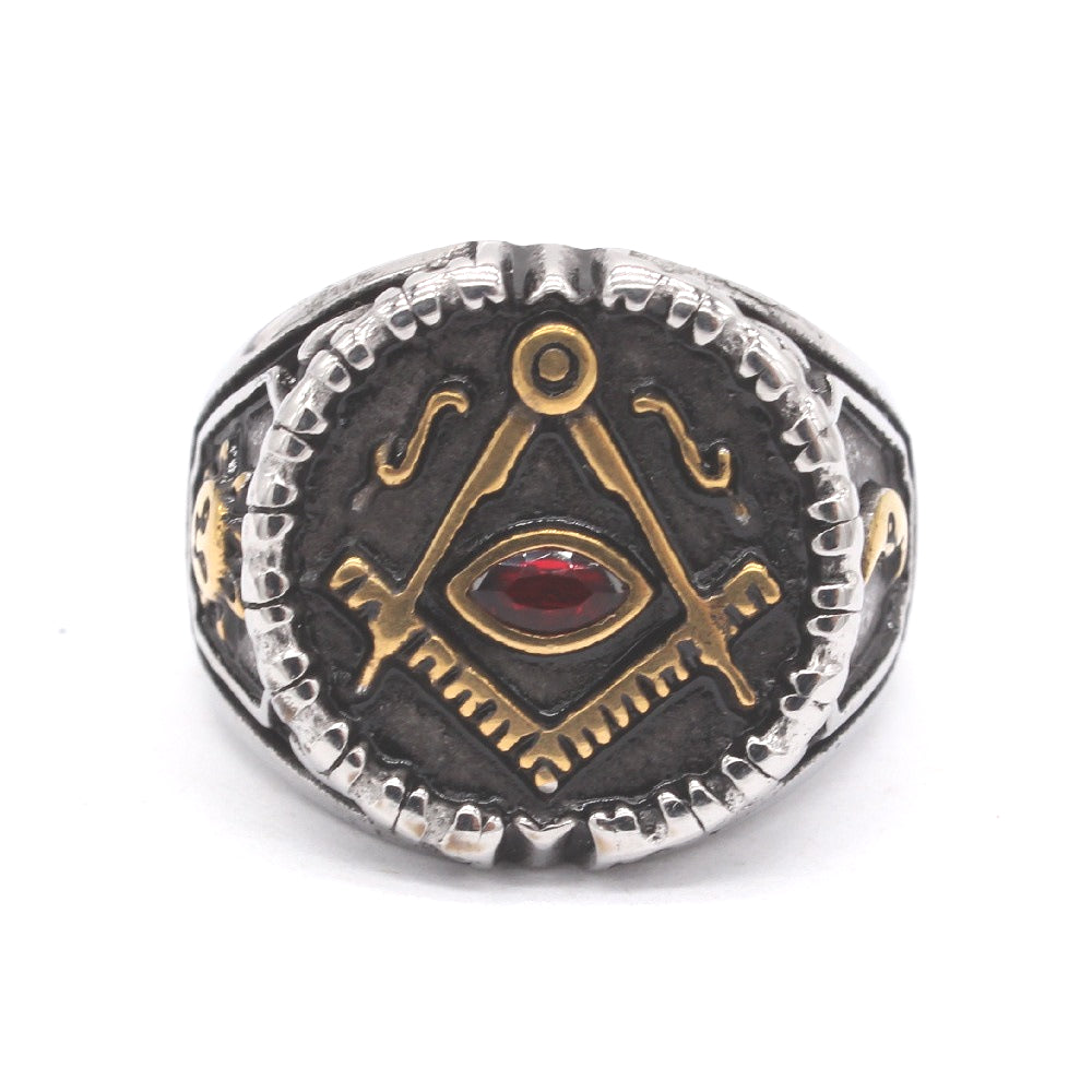 Planderful Freemasonry Ring Titanium Steel For Men And Unisex Retro European American Style Symbolic Protection