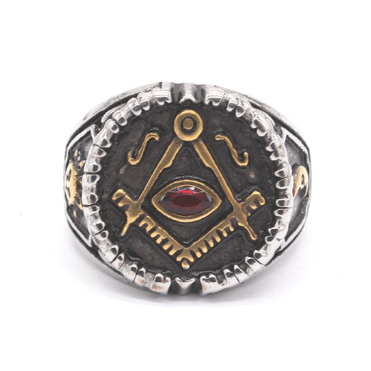 Planderful Freemasonry Ring Titanium Steel For Men And Unisex Retro European American Style Symbolic Protection