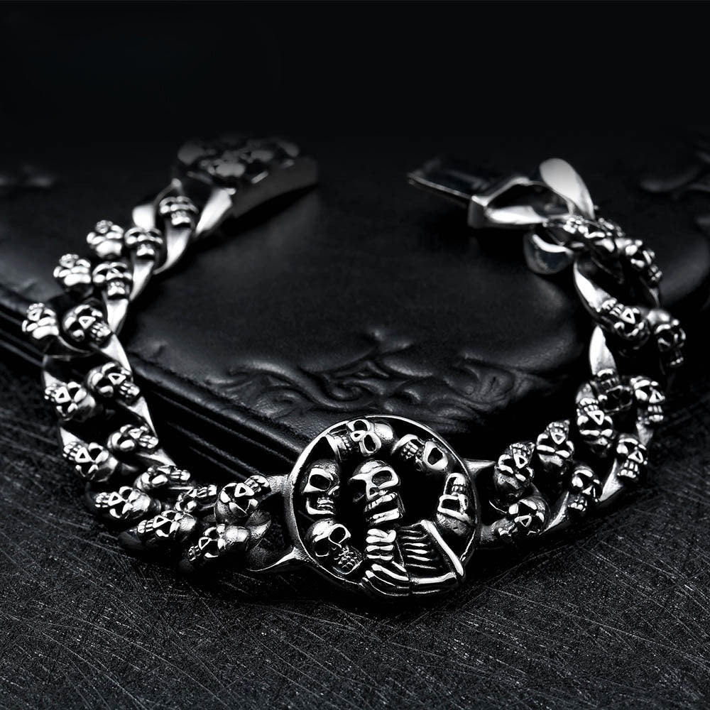 Titanium Steel Skull Bracelet for Men - Edgy Punk Jewelry Collection