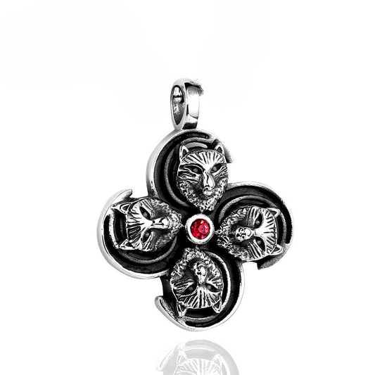 Custom European and American Style Retro Titanium Steel Wolf Pendant with Zircon Inlay for Men - Wholesale Jewelry