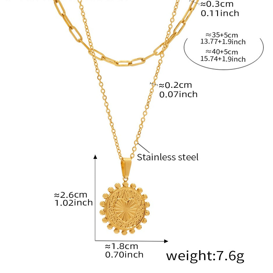 Peach Heart Double Layer Stainless Steel Necklace For Women