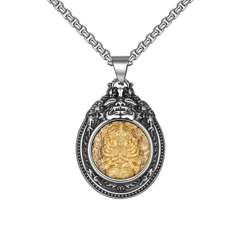 Titanium Steel Necklace - Statement For Men Buddha Saints Motif In Trendy Everyday Wear