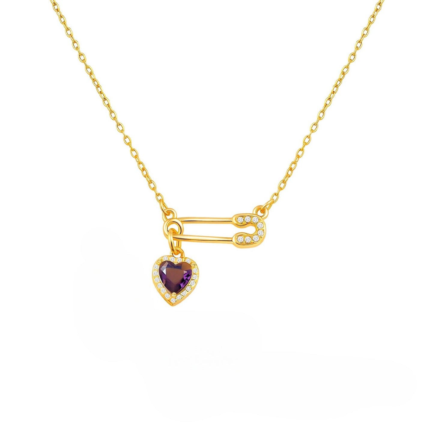 Stainless Steel Flat Cross Chain Heart-Shaped Zircon Copper Pin Necklace