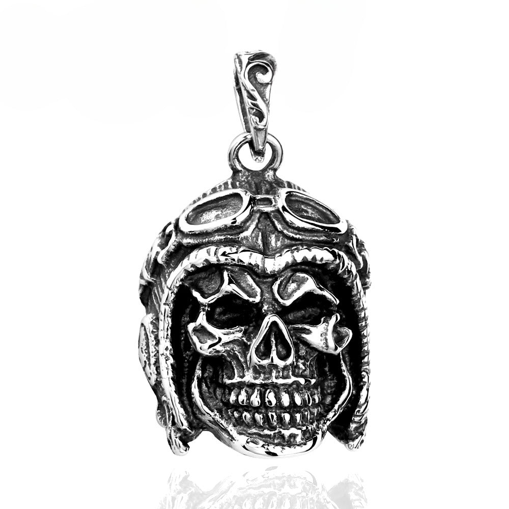 Custom Stainless Steel Pilot Skull Pendant for Men - European and American Punk Jewelry Wholesale