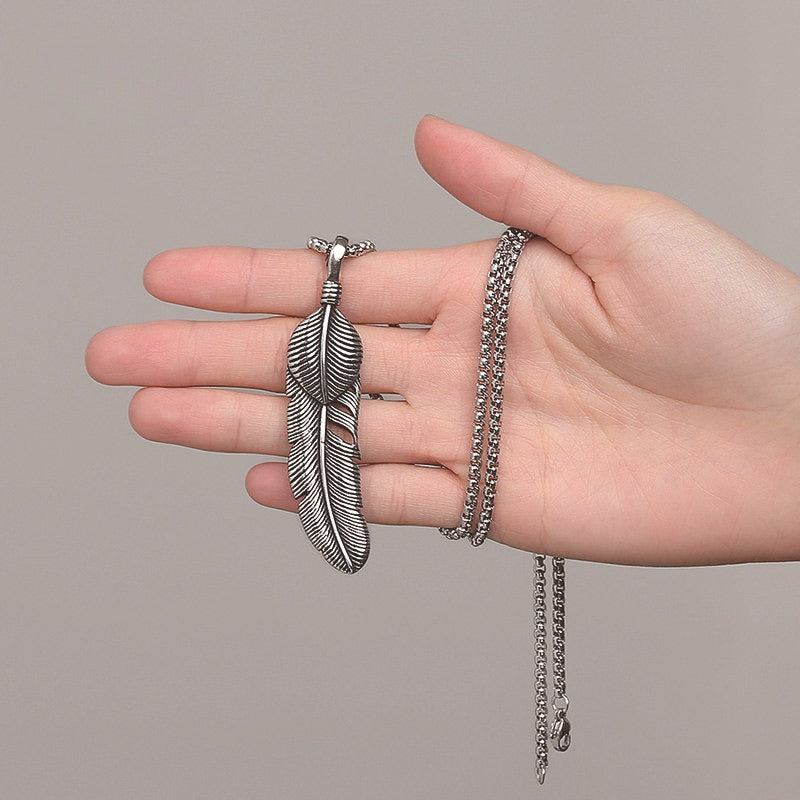 Stainless Steel Necklace – Vintage Feather Pendant With European And American Vintage Style Planderful