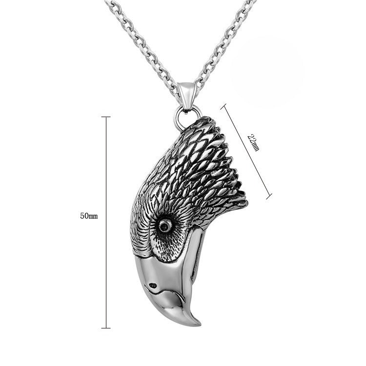 Planderful Three Dimensional Eagle Head Titanium Steel Pendant Unisex Punk Retro Statement Necklace