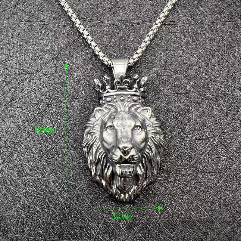 Titanium Steel Lion Head Pendant Necklace By Planderful Bold Gold Plated For Hip Hop Fans