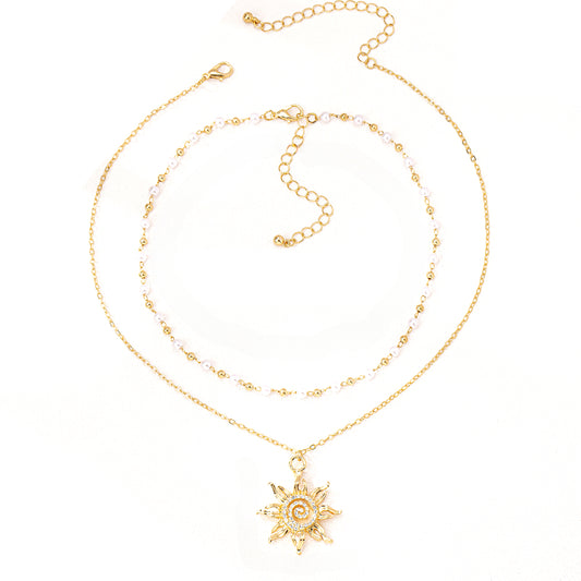 Planderful Vienna Verve Necklace Set – Fashionable Sunflower Design with Elegant Pearls