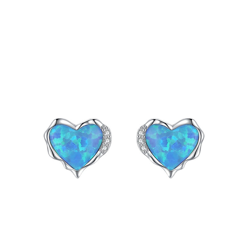 Heart-shaped Opal Earrings in Sterling Silver by Planderful Collection - Everyday Genie