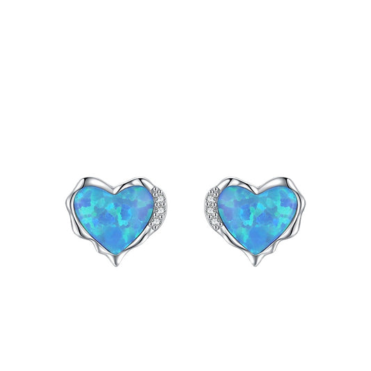 Heart-shaped Opal Earrings in Sterling Silver by Planderful Collection - Everyday Genie