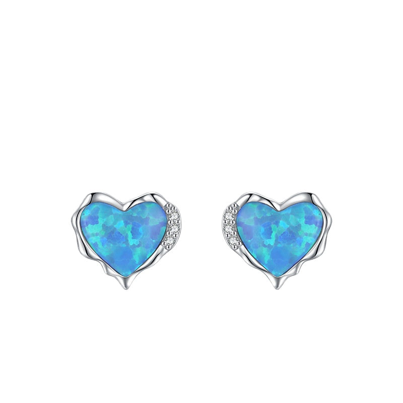 Heart-shaped Opal Earrings in Sterling Silver by Planderful Collection - Everyday Genie