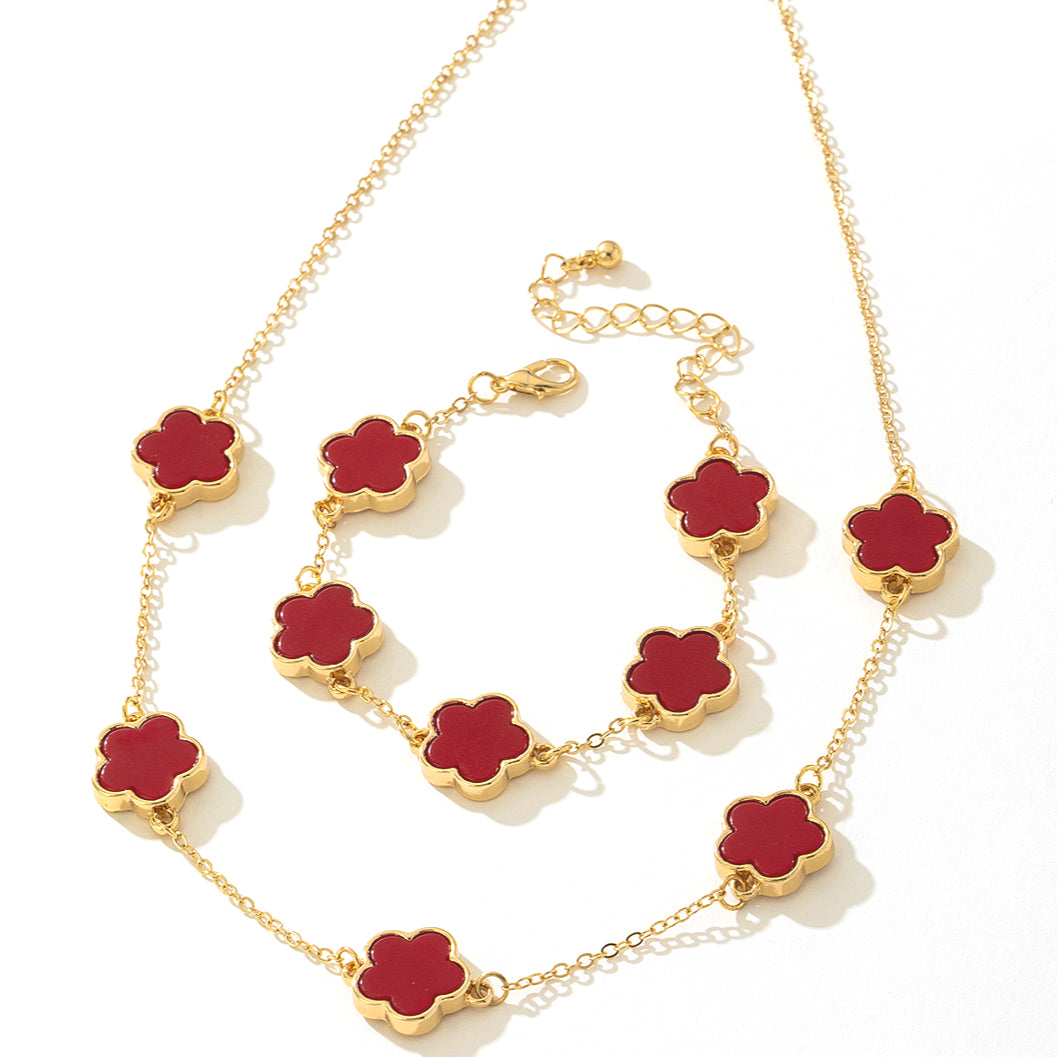 Elegant Red Five-Leaf Clover Jewelry Set for Women by Planderful