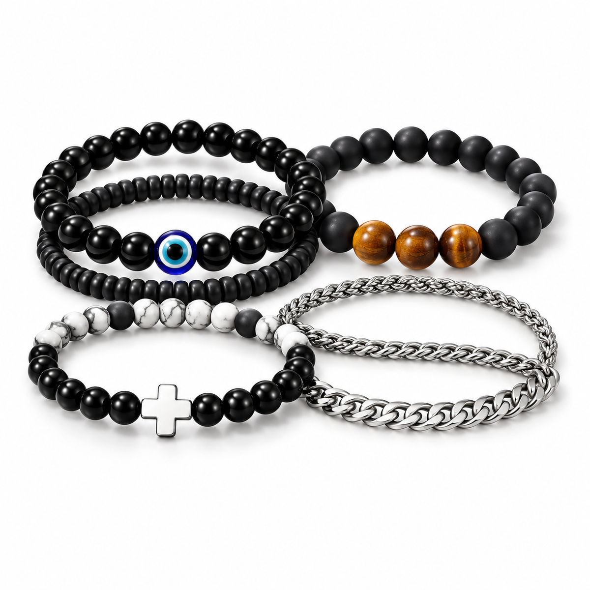 Coordinated bracelet set on a clean white background