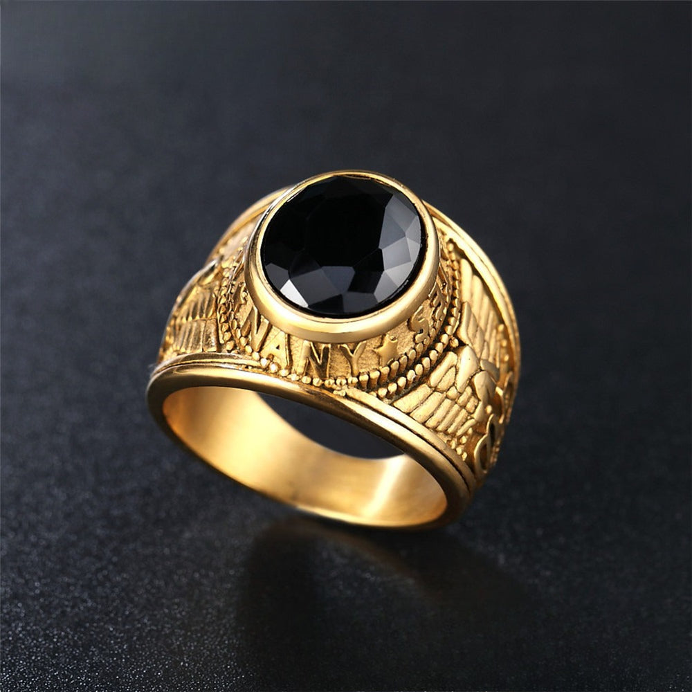 Planderful Mens Military Ring Zircon Titanium Steel Retro Punk For Men Unisex Design