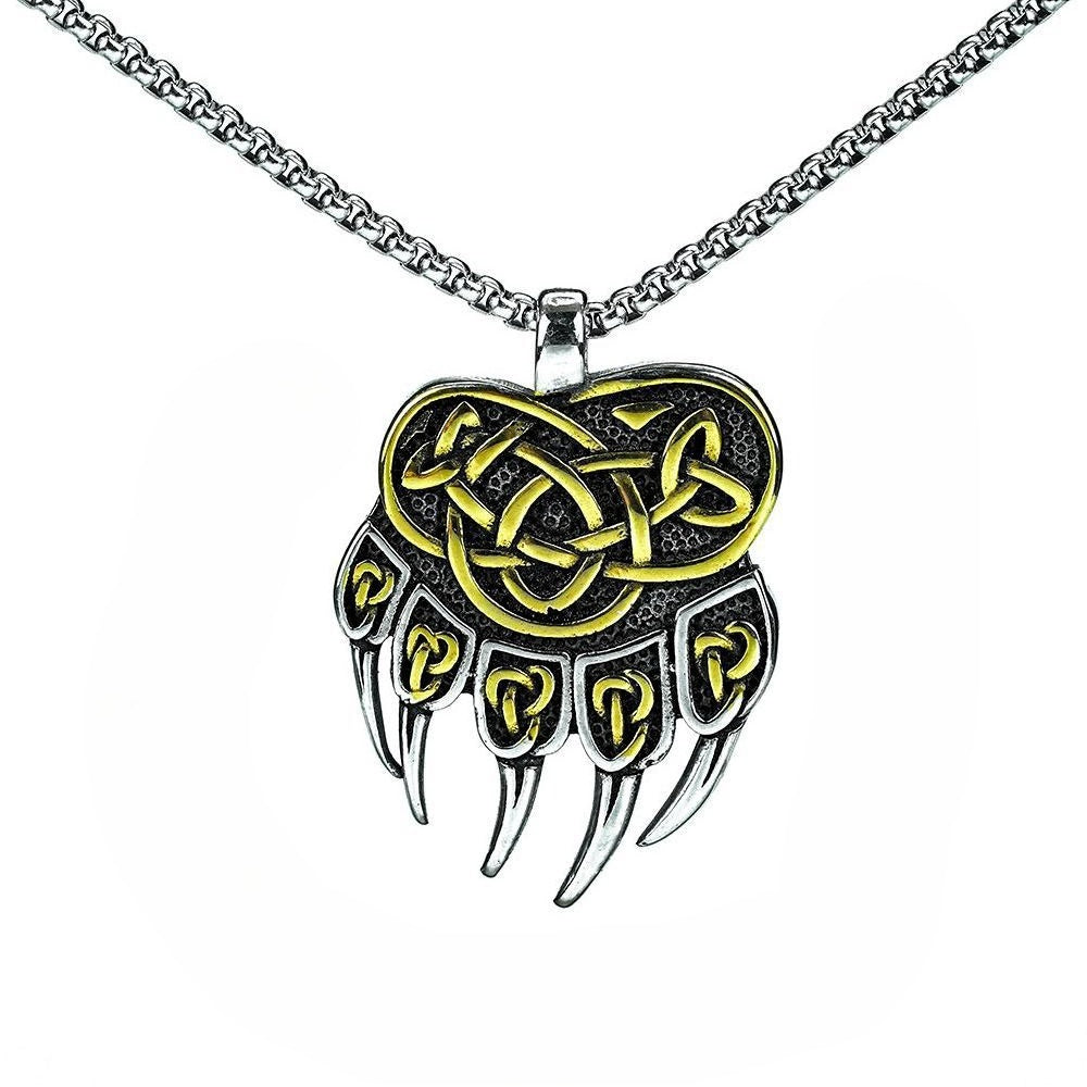 Planderful Shop Viking Celtic Knot Bear Claw Pendant Titanium Steel For Men Double Sided Necklace