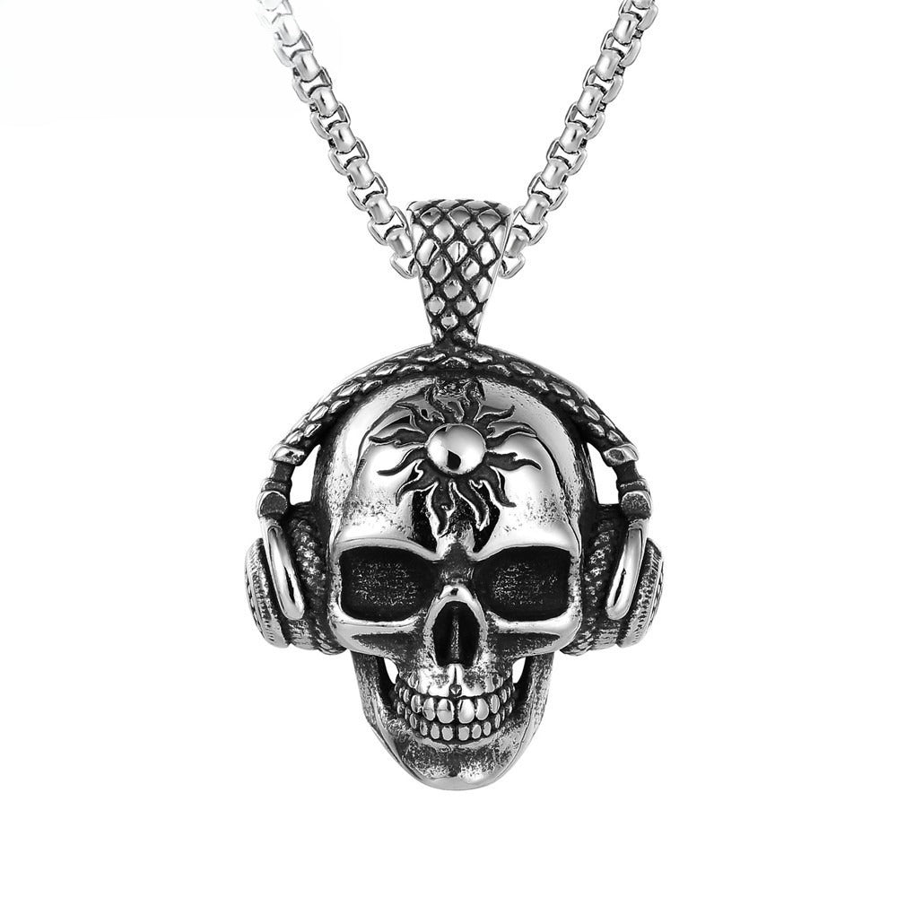 Skull Headphones Titanium Steel Pendant Necklace