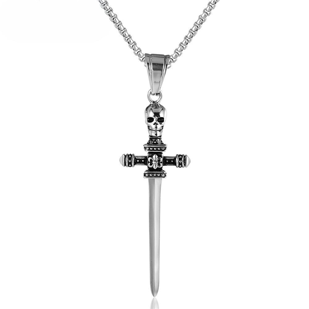 Skull Cross Sword Titanium Steel Pendant Necklace