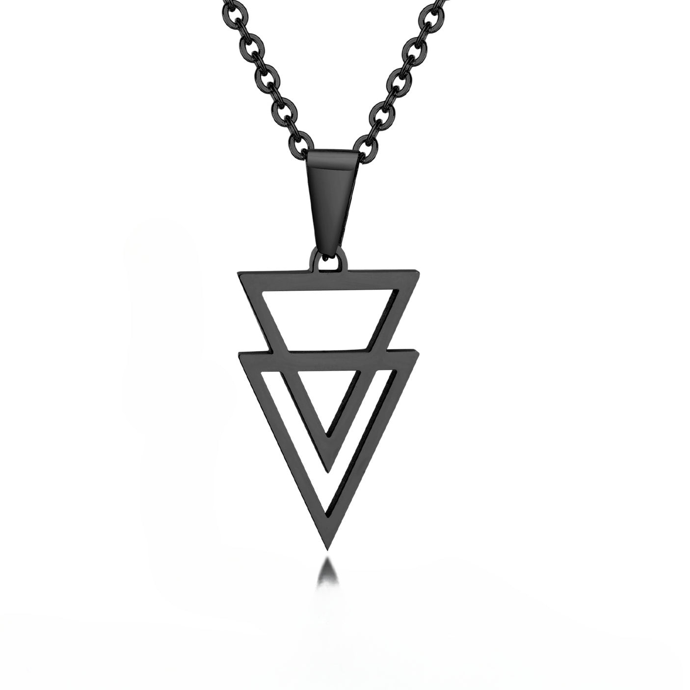 Men's Geometric Necklace Stainless Steel Triangle Pendant Black