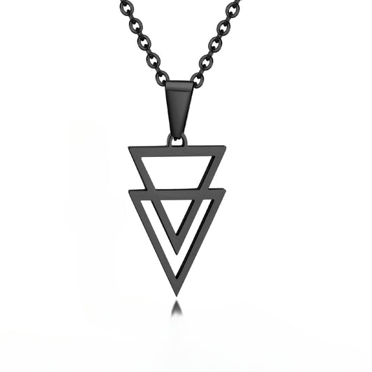 Men's Geometric Necklace Stainless Steel Triangle Pendant Black