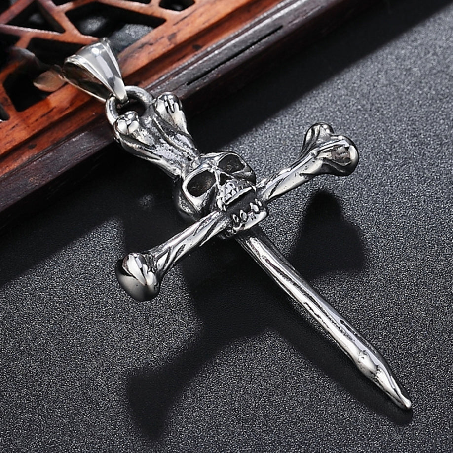 Halloween Cross Skull Head Titanium Steel Pendant for Men
