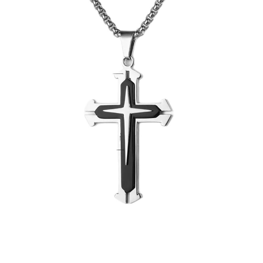 1. Planderful Stainless Steel Cross Necklace Men Three Layer Pendant Hip Hop Style Gift for Him