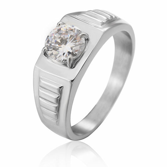 Everyday Genie Men's Titanium Steel Wedding Ring with Zircon - Size 6-13