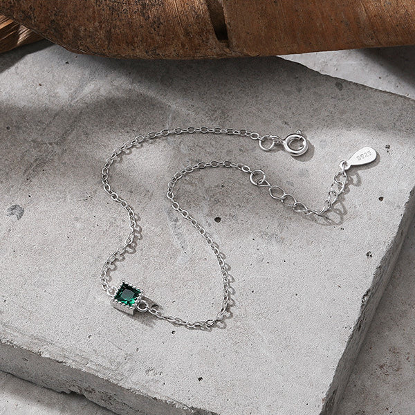 Princess Cut Green Zircon Sterling Silver Bracelet