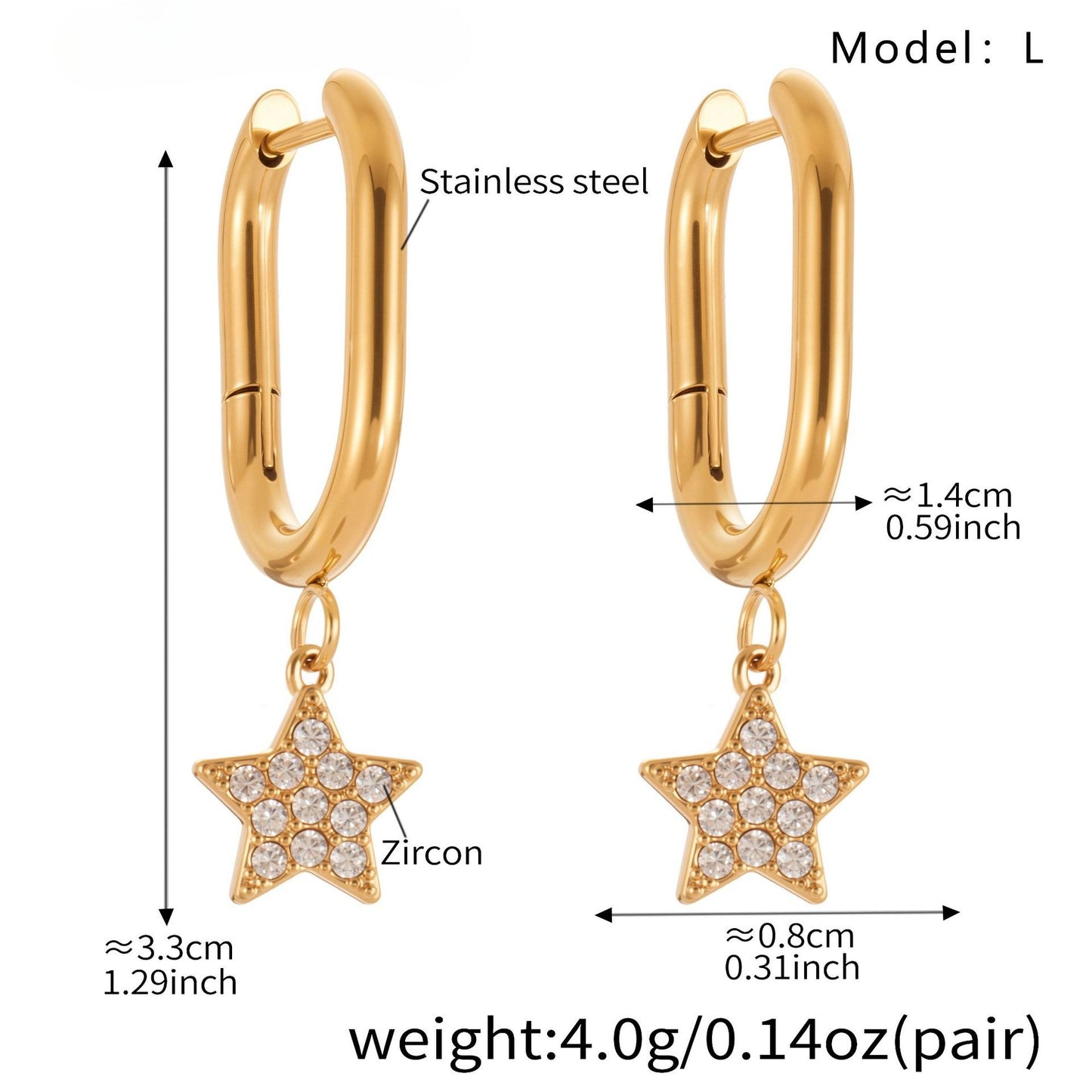 Planderful Zirconium Pentagram Earrings 18K Goldplated Bold